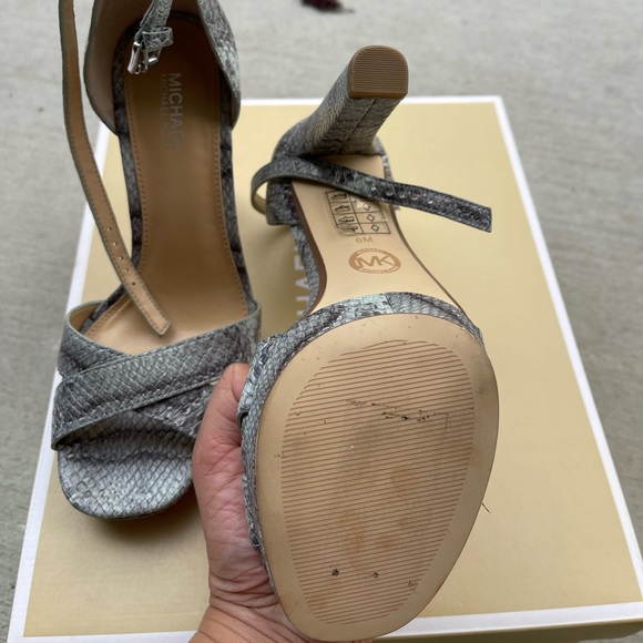 Michael Kors Divia Ankle Strap Embossed Leather Heels - Picture 6 of 6